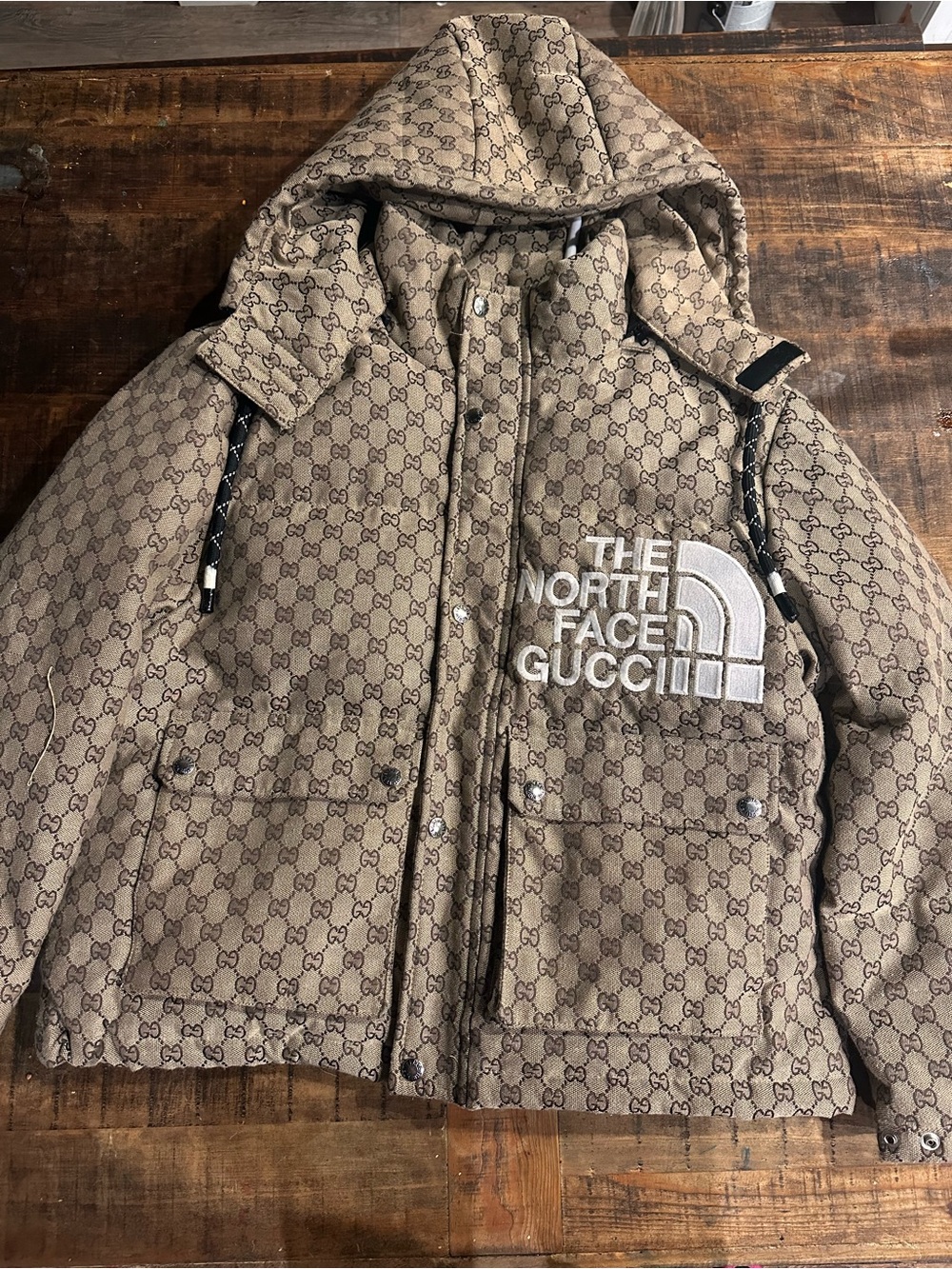 The North Face x Gucci Tan Monogram Kids Puffer Jacket